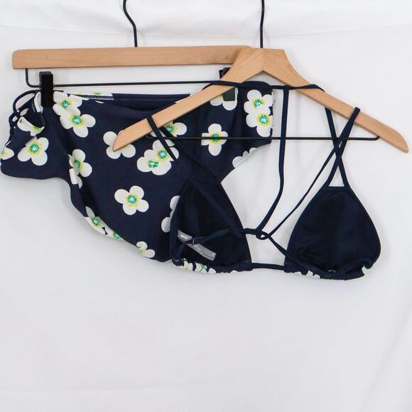 Aerie Navy and White Daisy Strappy Triangle Bikini L/XL - Picture 9 of 10